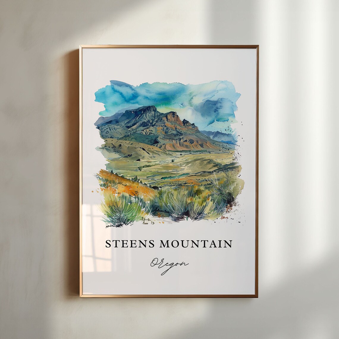 Steens Mountain Watercolor Travel Poster, Oregon