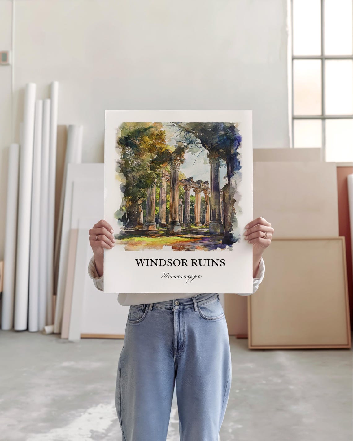 Windsor Ruins Mississippi Watercolor Ancient Columns Oak Trees Poster - Image 5