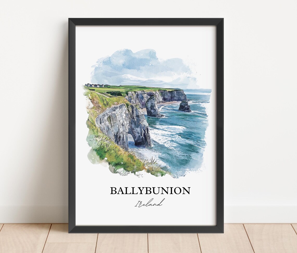 Ballybunion Ireland Sea Cliffs Watercolor Coastal Landscape Art Poster - Image 2