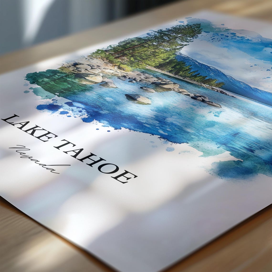 Lake Tahoe Nevada Rocky Shoreline Alpine Lake Watercolor Poster - Image 6