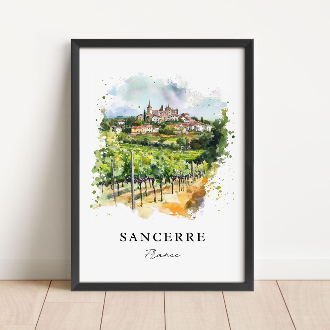Sancerre France Watercolor Travel Poster, Wine Region