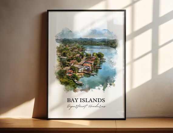 Bay Islands Honduras Wall Art Print Watercolor Gift Travel Poster Housewarming