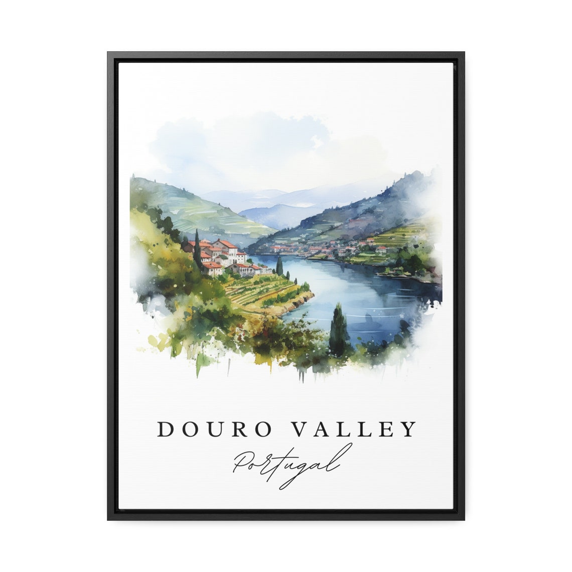 Douro Valley Portugal Vineyard River Watercolor Travel Poster - Image 2