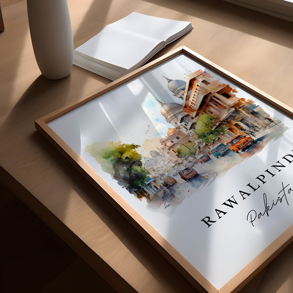 Rawalpindi Pakistan Watercolor City Street Domed Buildings Poster - Image 5