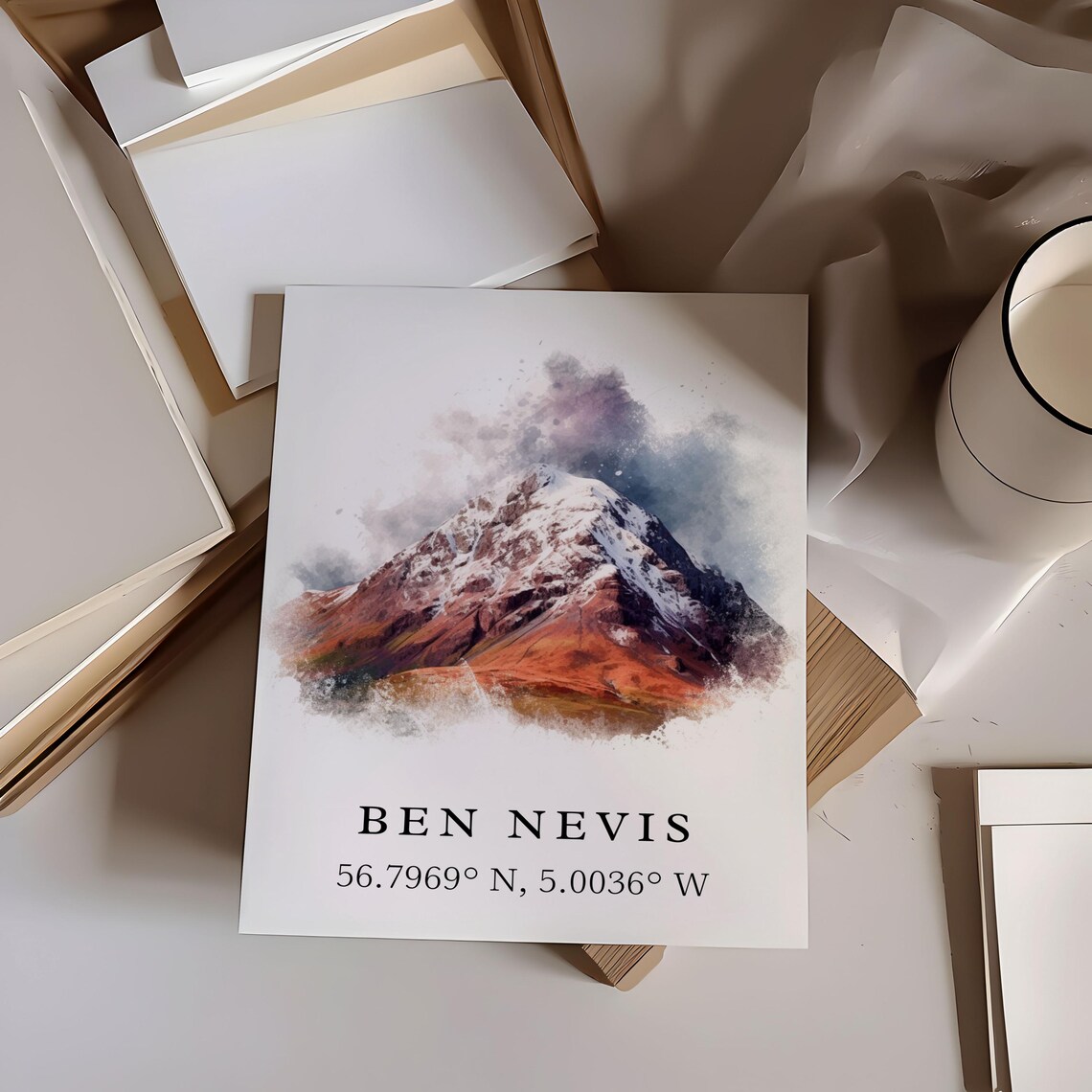 Ben Nevis Scotland Highlands Snowy Peak Watercolor Travel Poster - Image 6