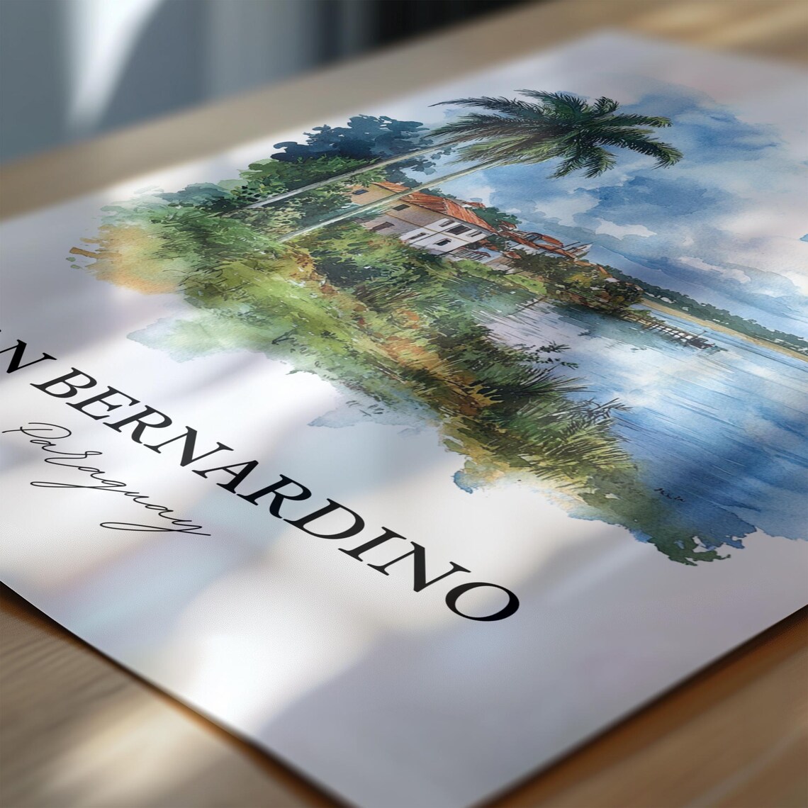 San Bernardino Paraguay Watercolor Lakeside Palms Retreat Poster - Image 7