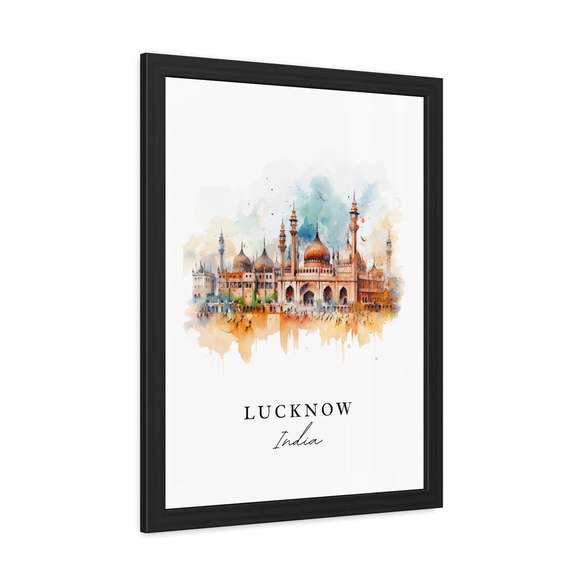 Lucknow India Watercolor Historic Grand Mosque Skyline Travel Poster - Image 2