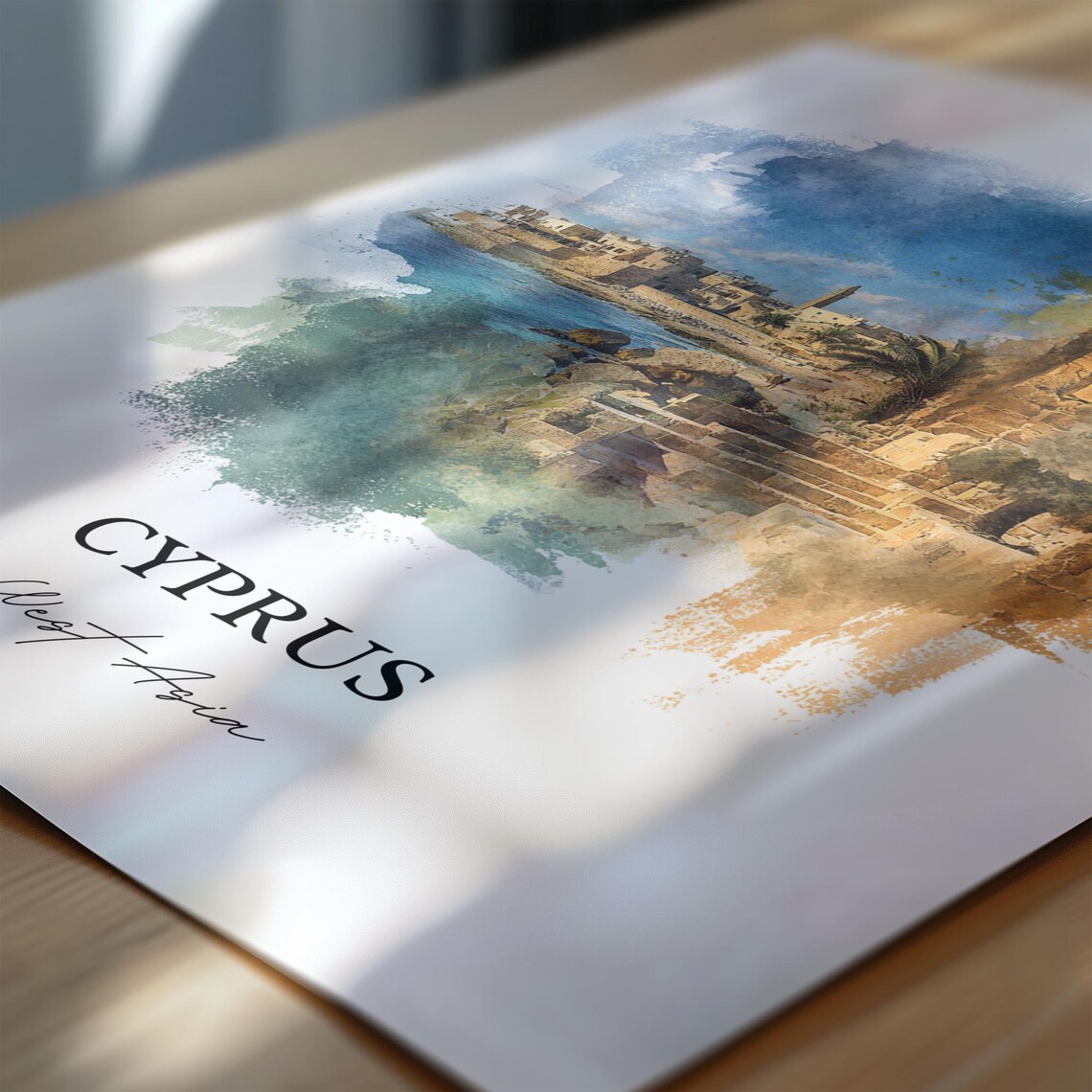 Cyprus Ancient Coastal Ruins Watercolor West Asia Travel Poster - Image 6