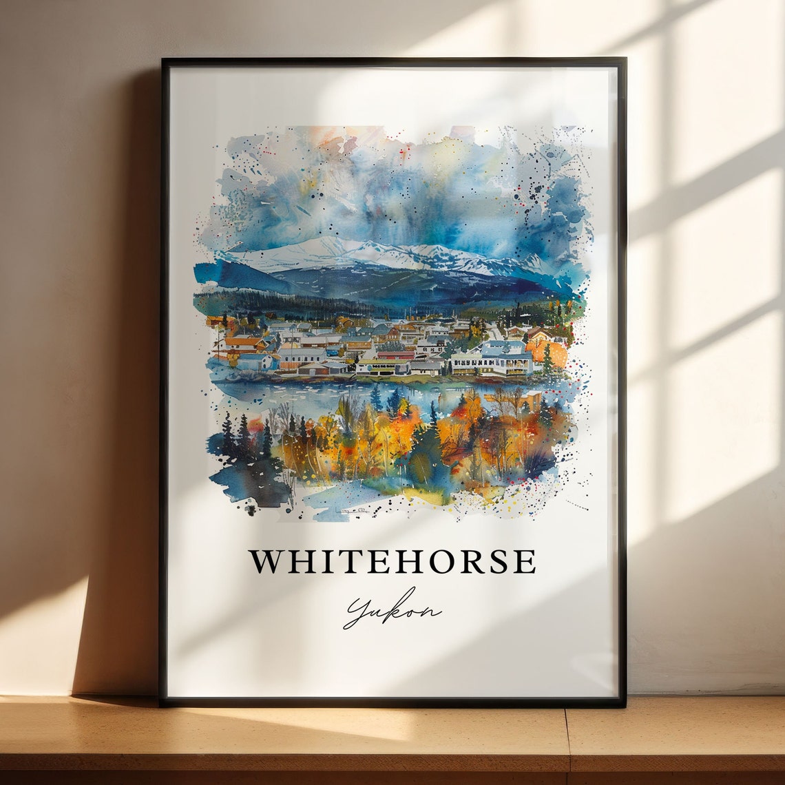 Whitehorse Yukon Canada Town River Snowy Mountains Watercolor Poster - Image 4