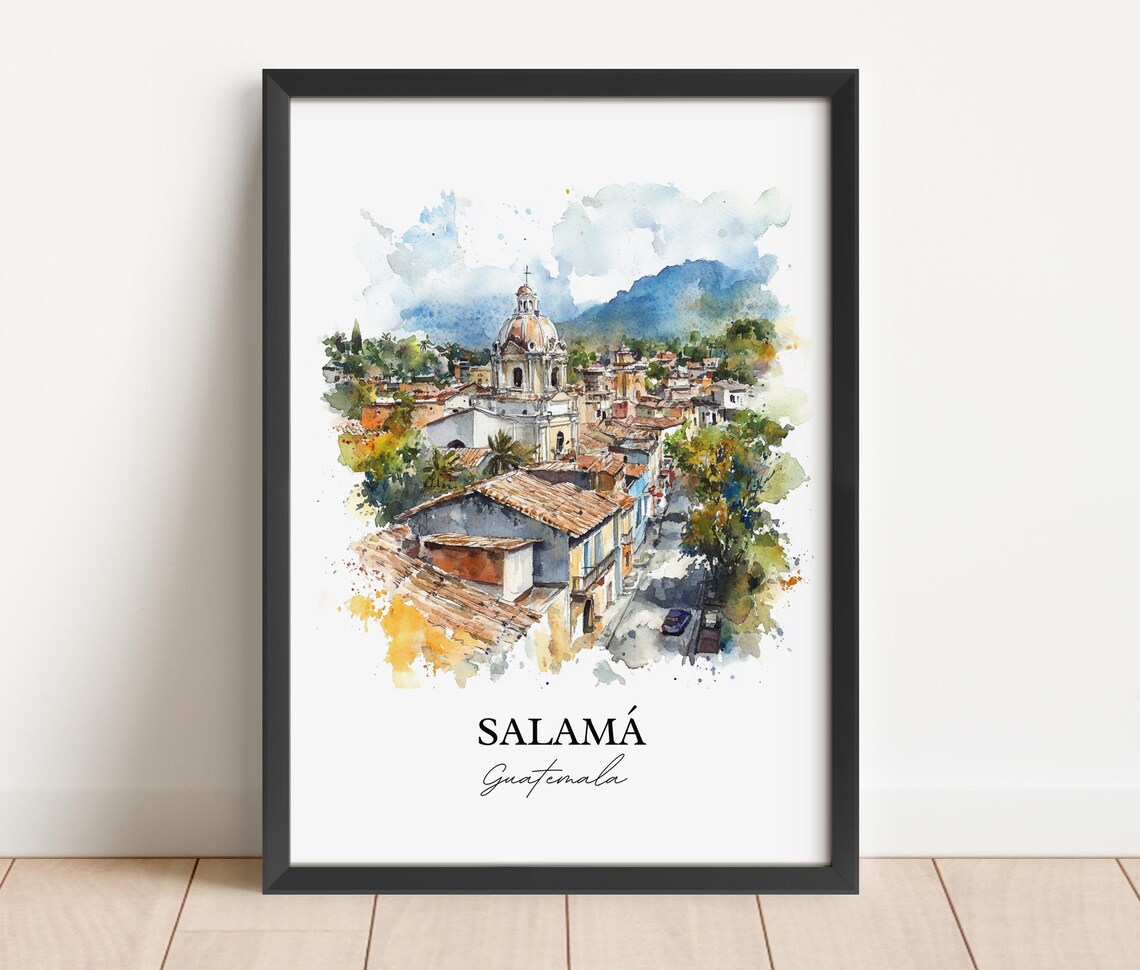 Salama Guatemala Domed Church Old Town Watercolor Scenic Poster - Image 5