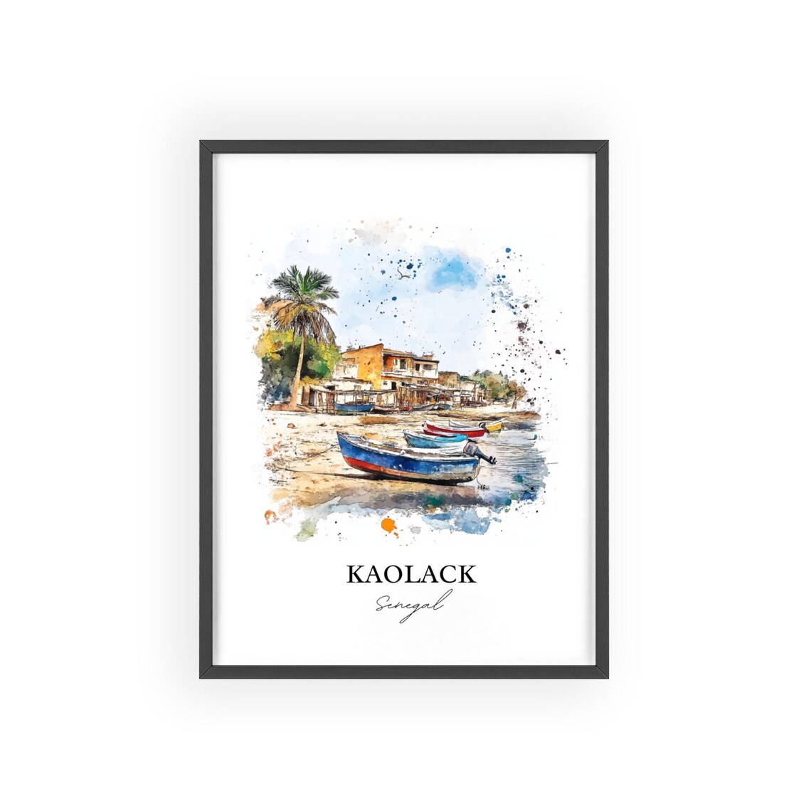 Kaolack Senegal Fishing Boats Beach Watercolor Travel Art Poster - Image 2