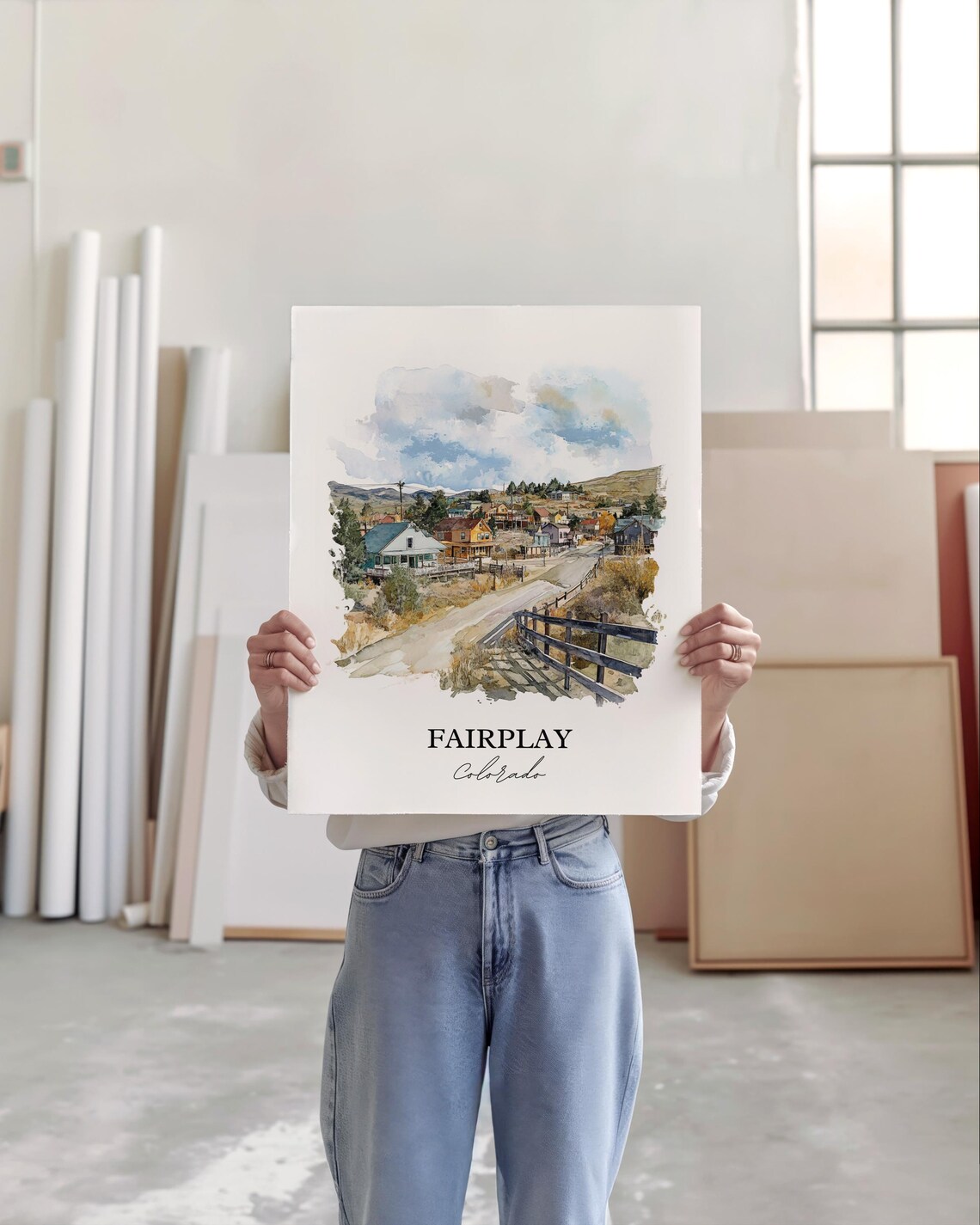 Fairplay Colorado Foothill Town Wooden Fence Watercolor Travel Poster - Image 4