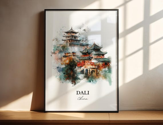 Dali China Wall Art Yunnan Province Print Watercolor Gift Travel Poster Housewarming