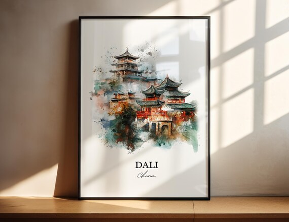 Dali China Watercolor Temple Pagoda Autumn Colors Art Poster