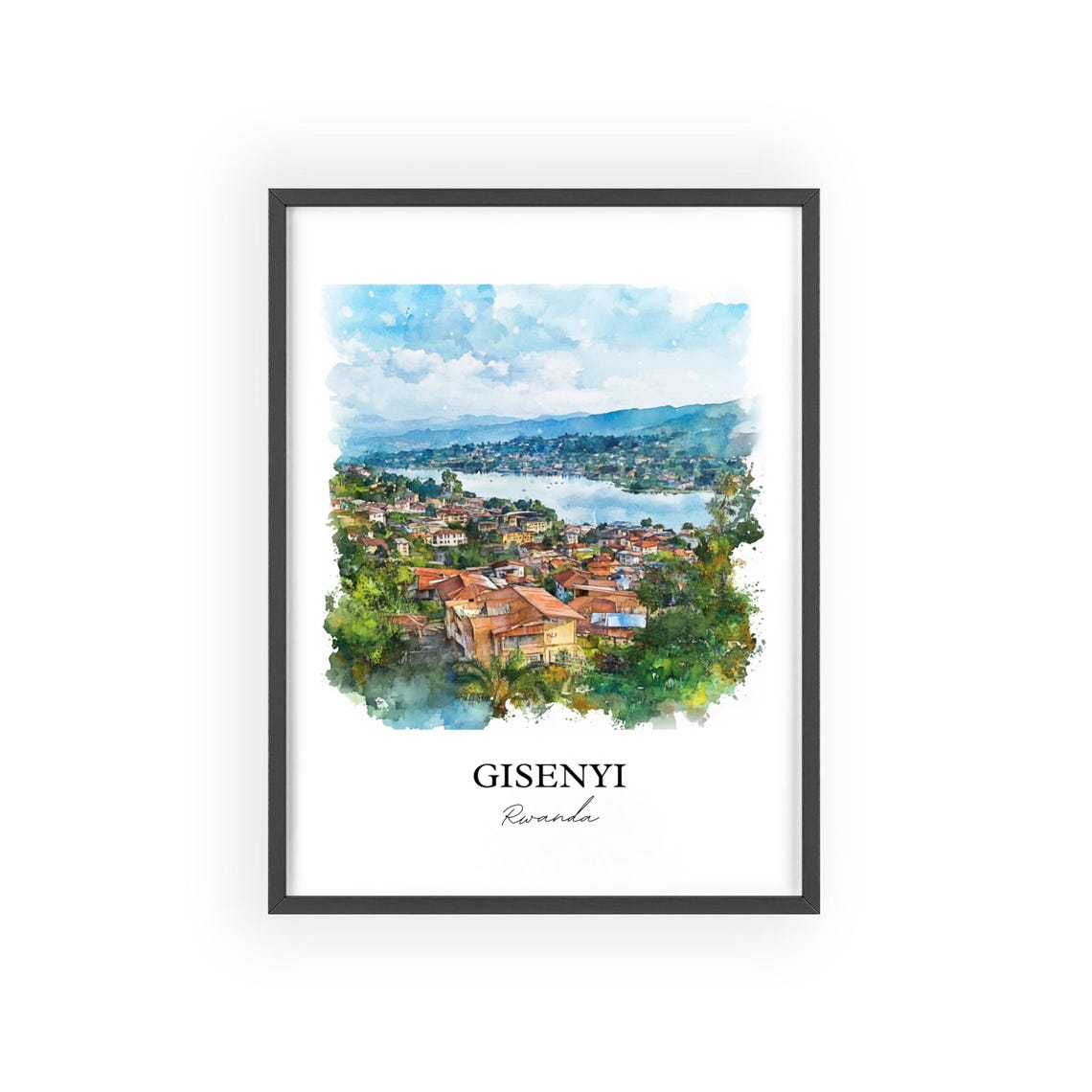 Gisenyi Rwanda African Watercolor Lakeside Hills Town Art Poster - Image 2