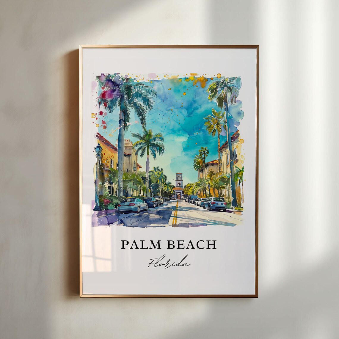 Palm Beach Watercolor Travel Poster, Housewarming Gift