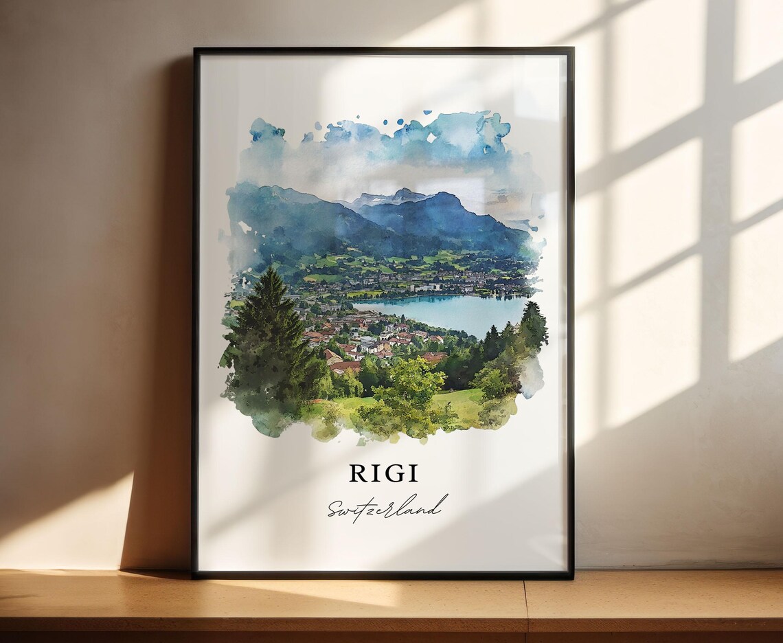 Rigi Switzerland Lake Lucerne Mountain Watercolor Alpine Travel Poster