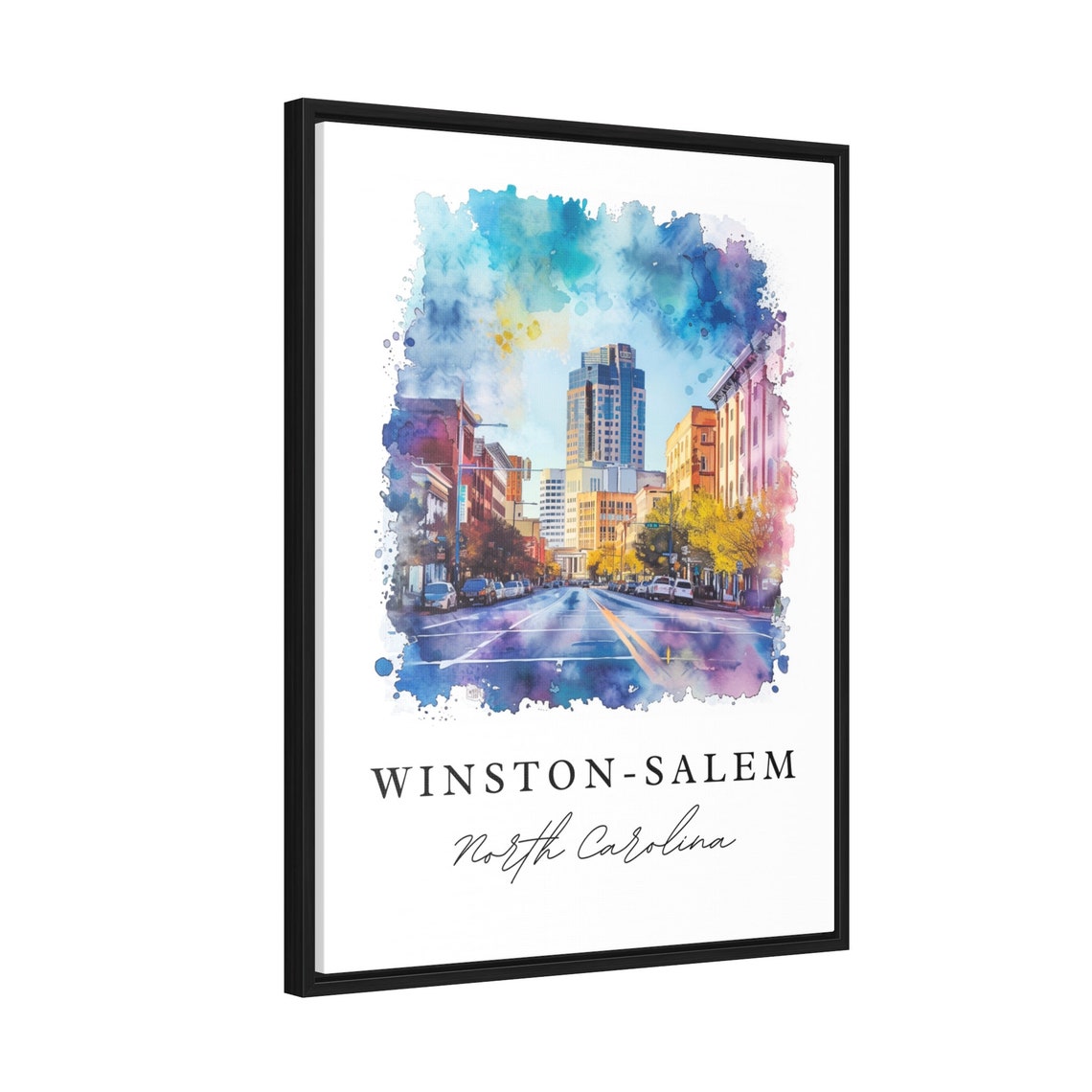 Winston-Salem North Carolina Downtown Street Watercolor Poster - Image 2