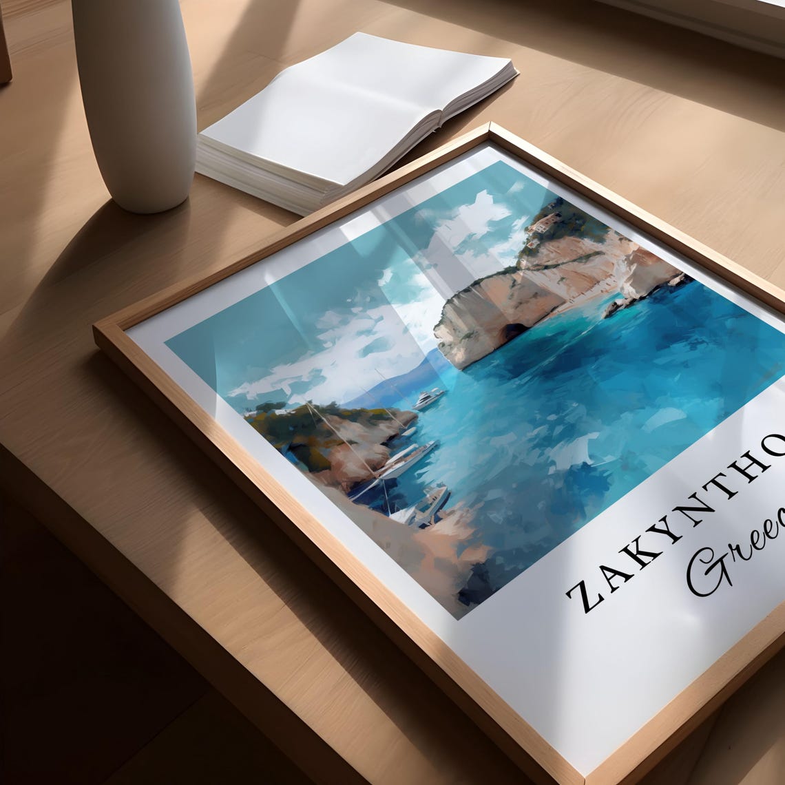 Zakynthos Greece Ionian Island Cliffs Watercolor Travel Poster - Image 4