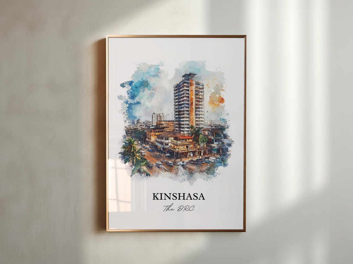 Kinshasa Congo Downtown Street Watercolor Cityscape Art Poster - Image 5