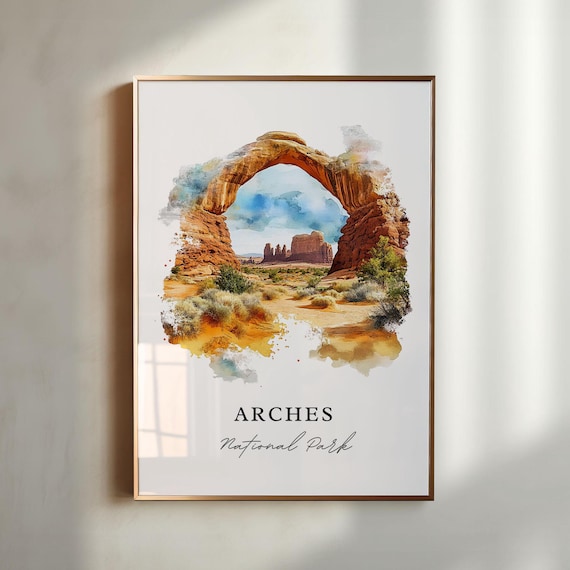 Arches National Park Sandstone Arch Watercolor Desert Trail Poster