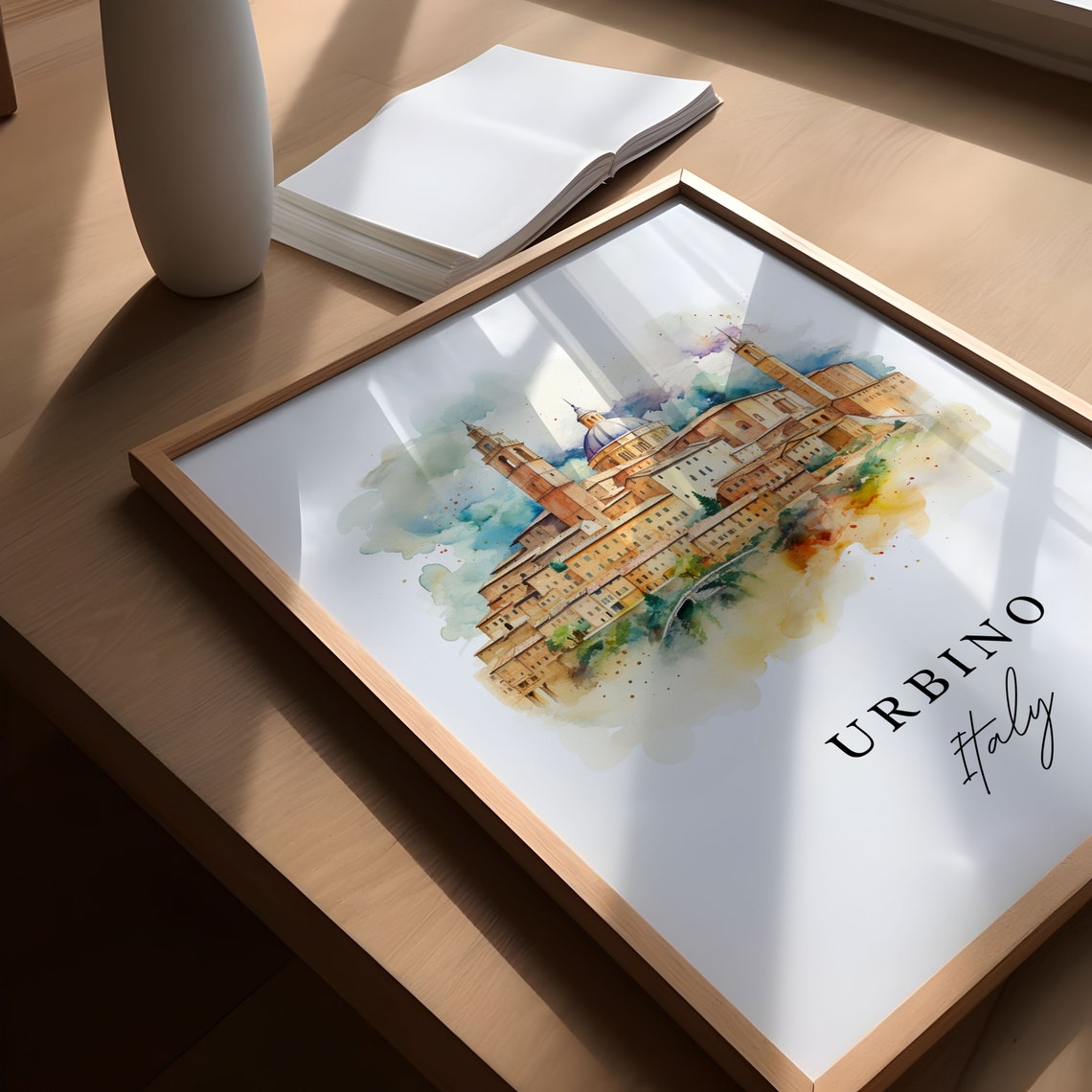 Urbino Italy Watercolor Hilltop Renaissance City Dome Poster - Image 4
