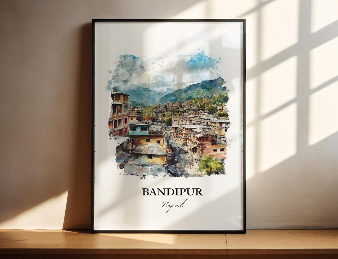 Bandipur Nepal Watercolor Historic Hill Town Mountain View Poster