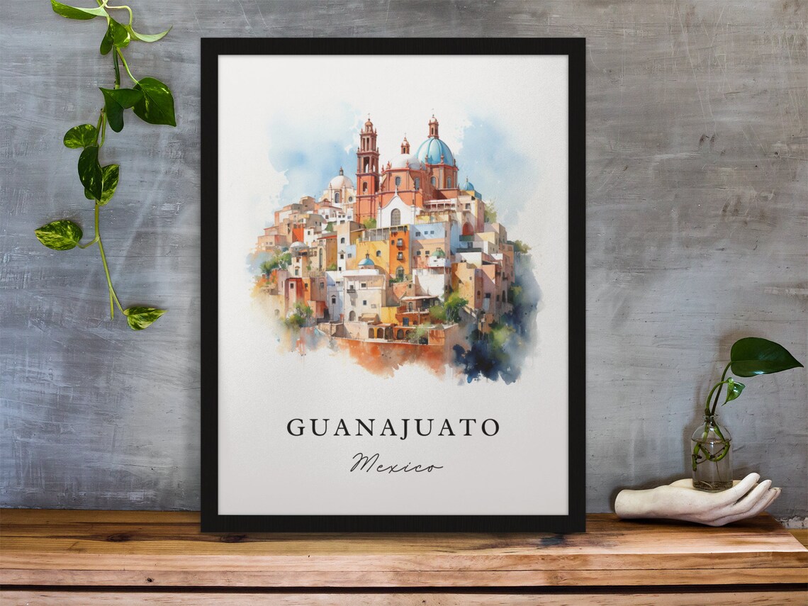 Guanajuato Mexico Colorful Hillside City Watercolor Print Gift Art