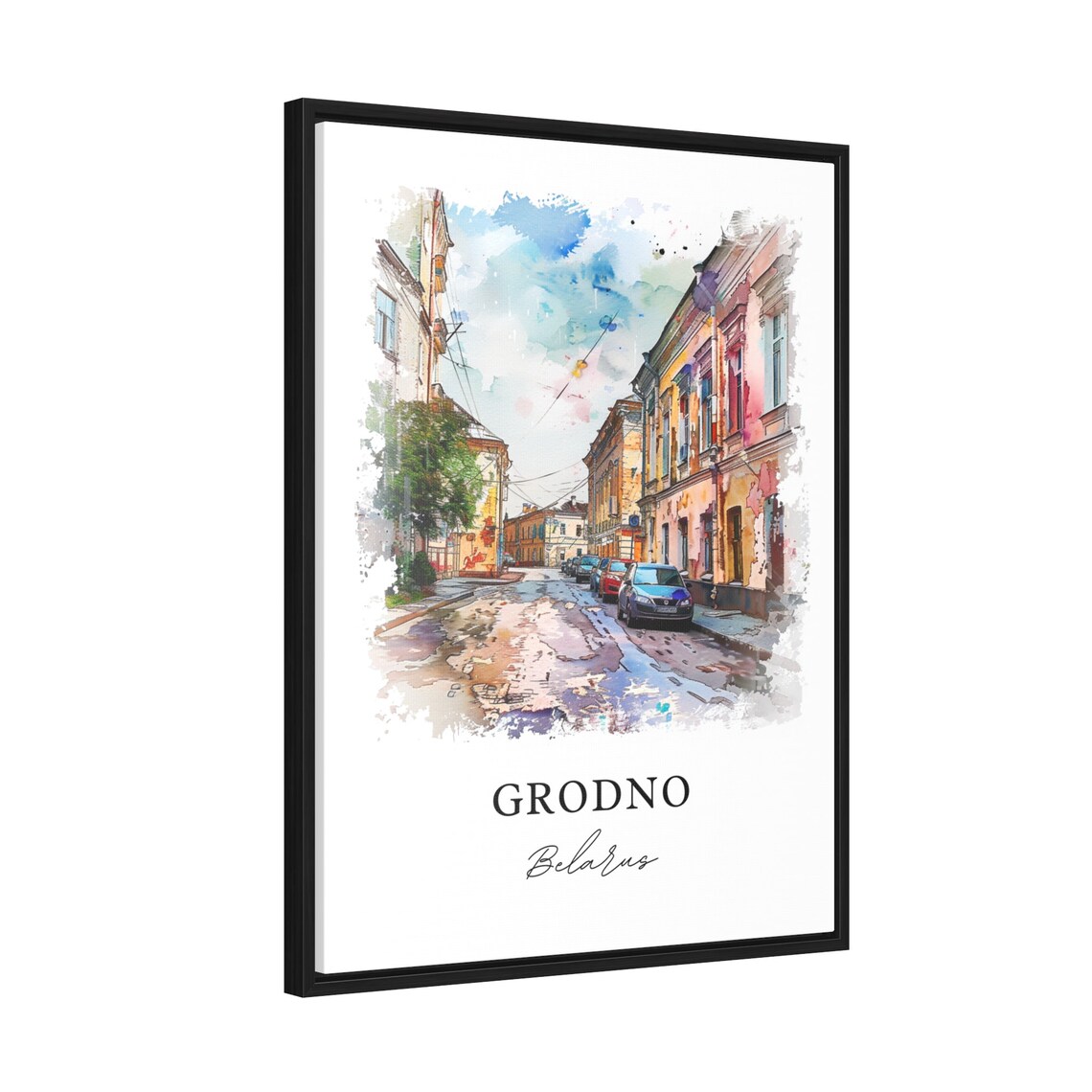Grodno Belarus Pastel Old Street Watercolor City Travel Poster - Image 2