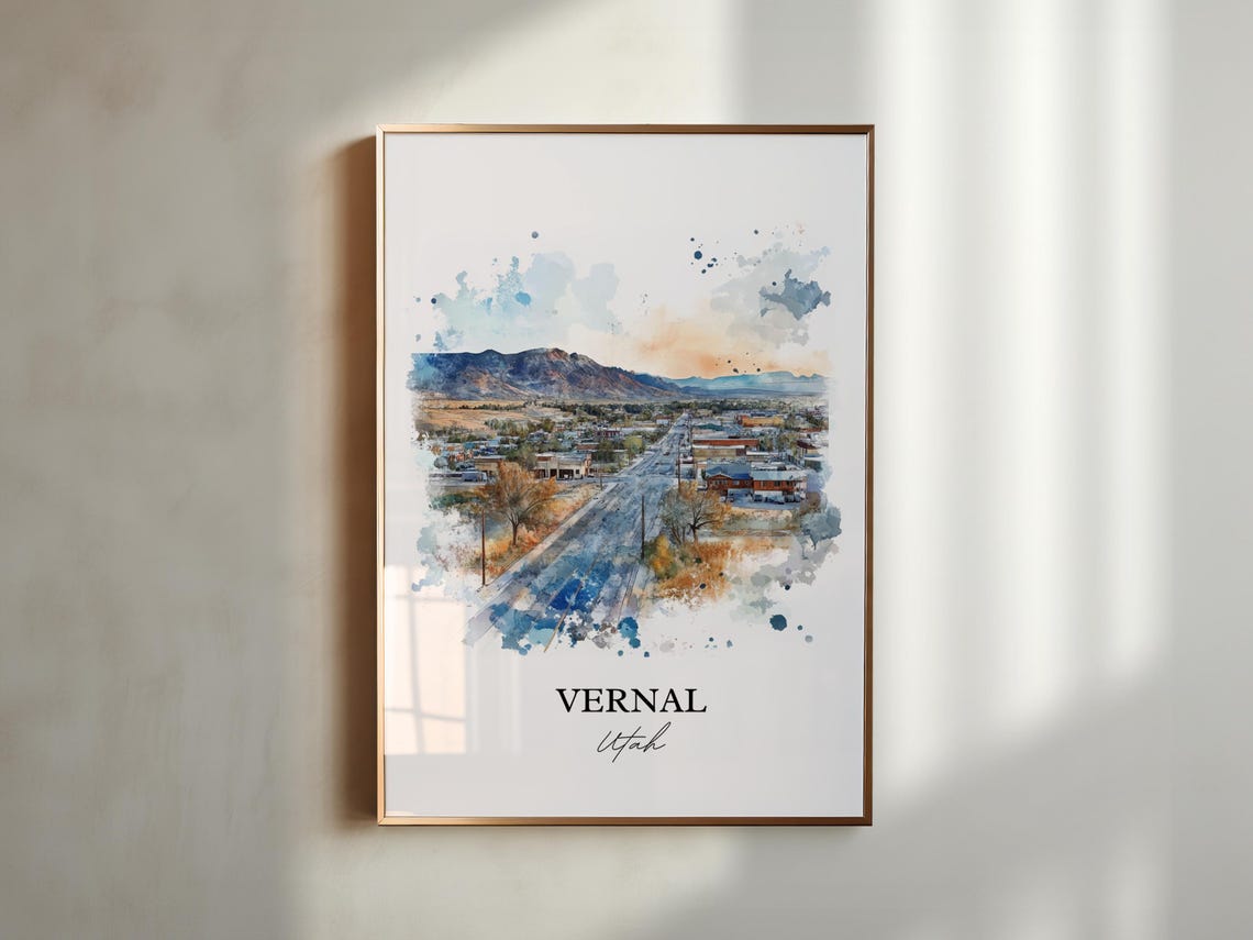Vernal Utah Desert Mountain Aerial Watercolor Travel Gift Poster - Image 4