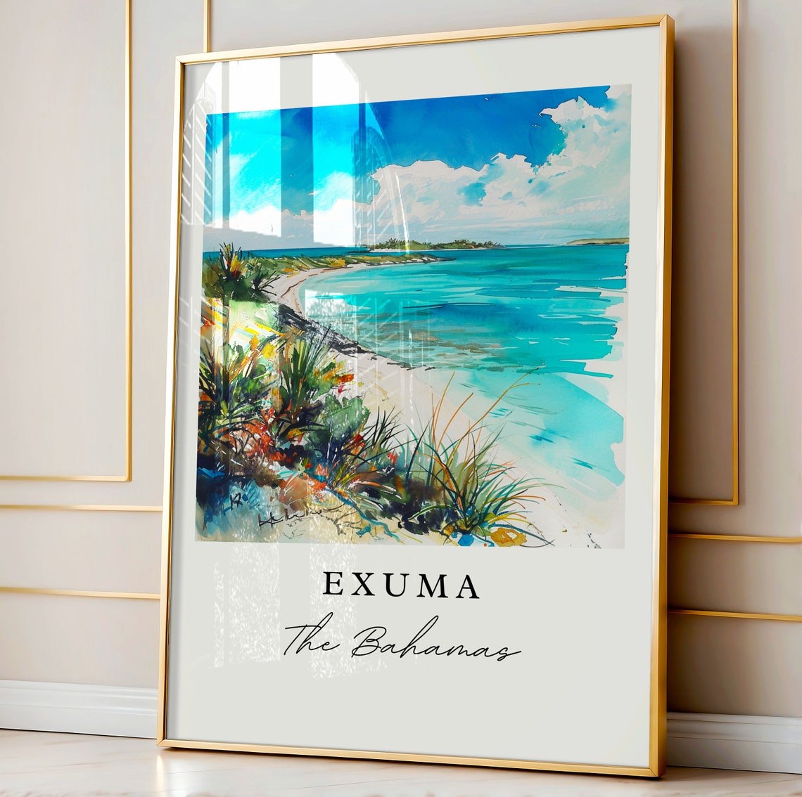 Exuma Bahamas Watercolor Turquoise Beach Tropical Shore Poster - Image 4