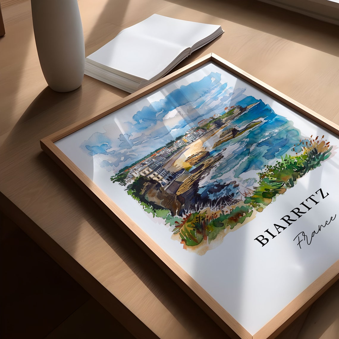 Biarritz France Basque Coast Beach Watercolor Coastal Travel Poster - Image 5