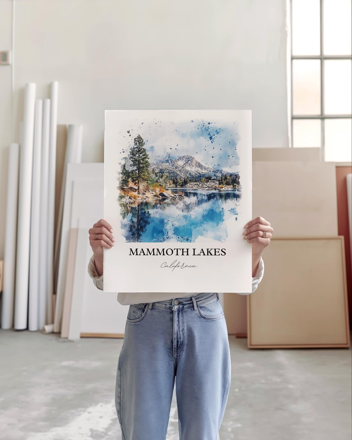 Mammoth Lakes California Alpine Lake Peak Watercolor Travel Poster - Image 2