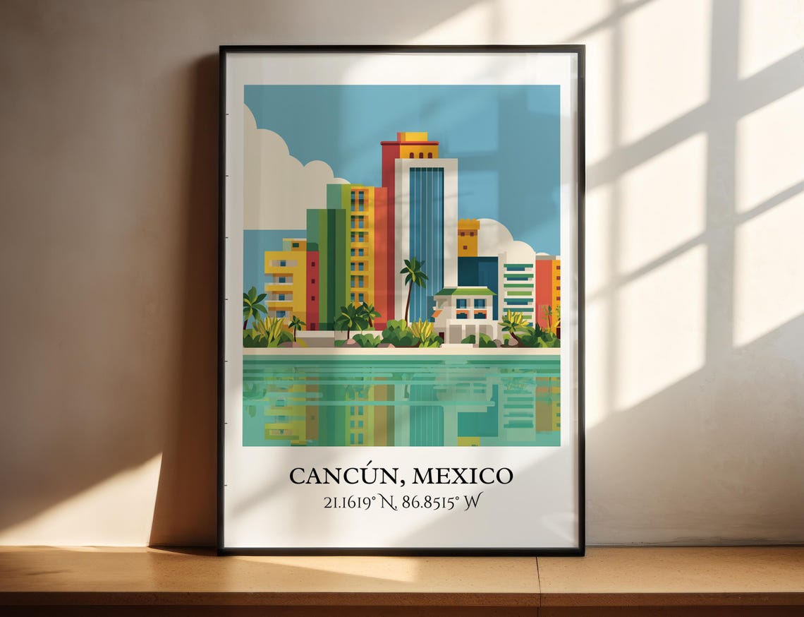 Cancun Mexico Art Retro Travel Home Decor Gift Prints Housewarming