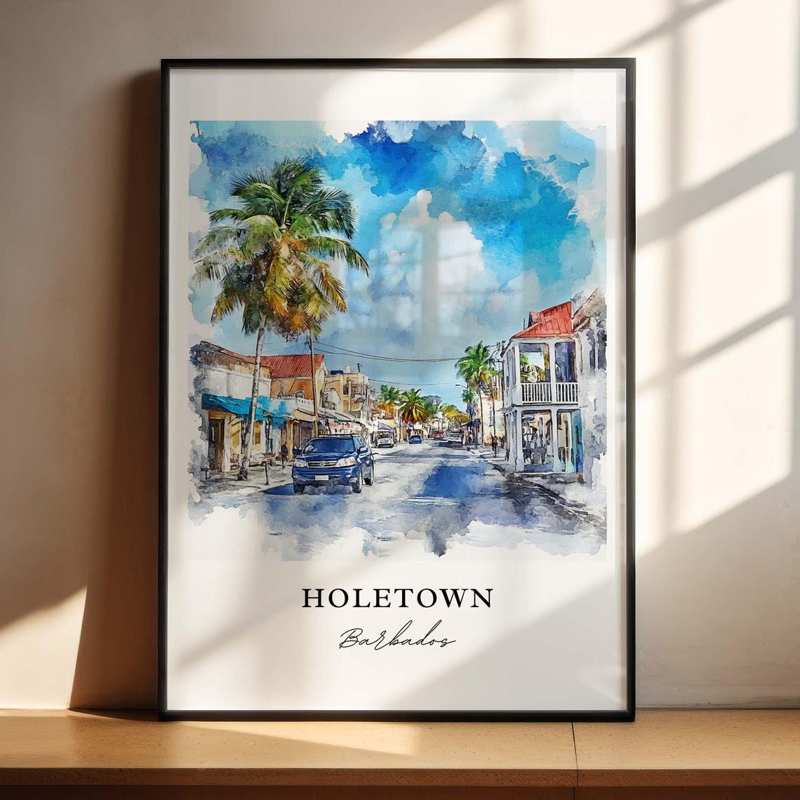 Holetown Barbados Tropical Street Palms Watercolor Beach Poster - Image 5
