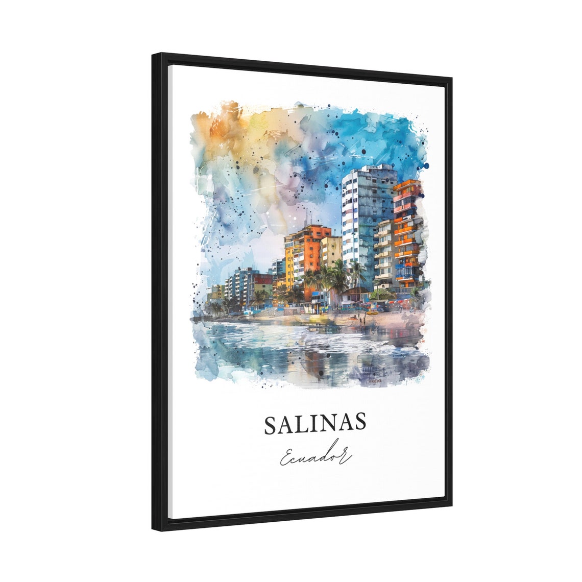 Salinas Ecuador Beachfront Towers Bay Shore Watercolor Poster - Image 2