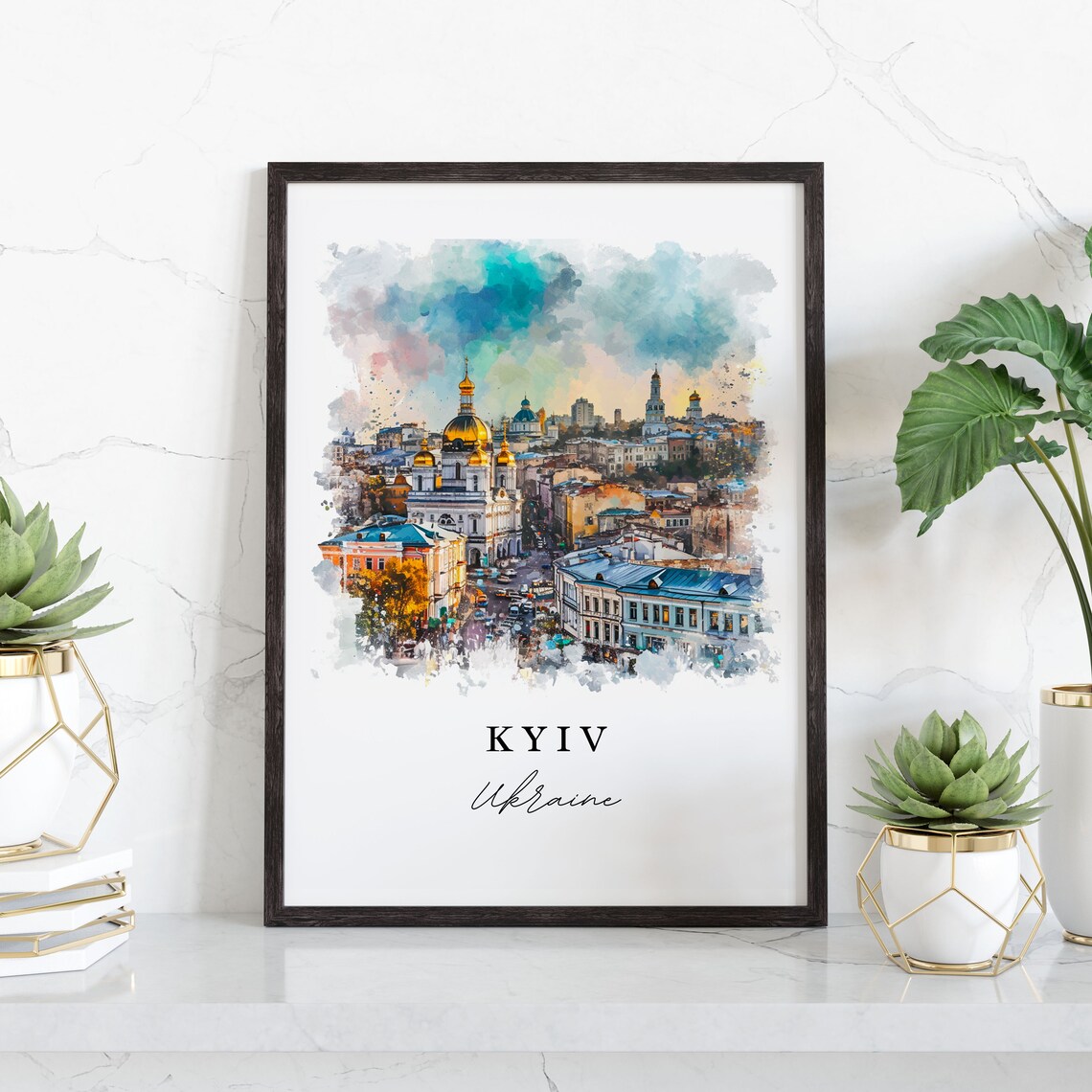 Kyiv Ukraine Golden Domed Churches Watercolor City Travel Poster - Image 3