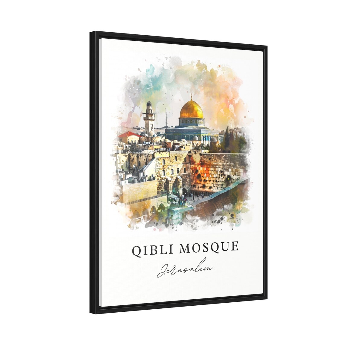 Qibli Mosque Jerusalem Watercolor Art Golden Dome Old City Poster - Image 2