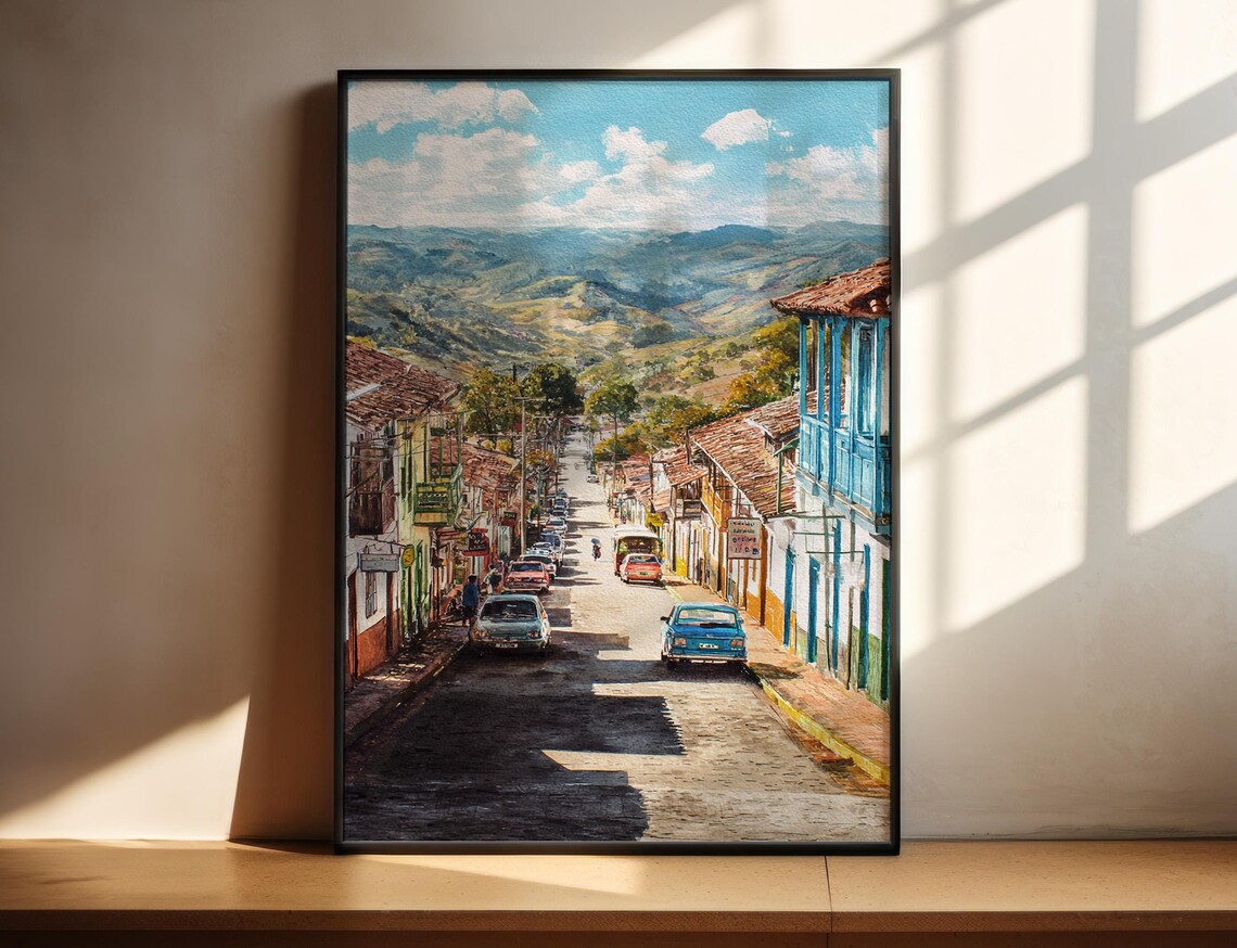 Samaipata Bolivia Colorful Colonial Street Watercolor Travel Poster