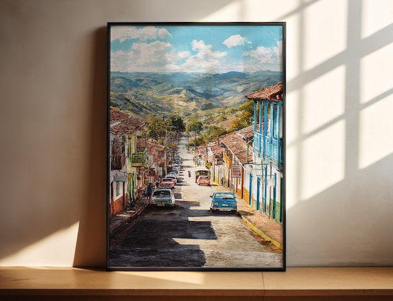 Samaipata Bolivia Colorful Colonial Street Watercolor Travel Poster
