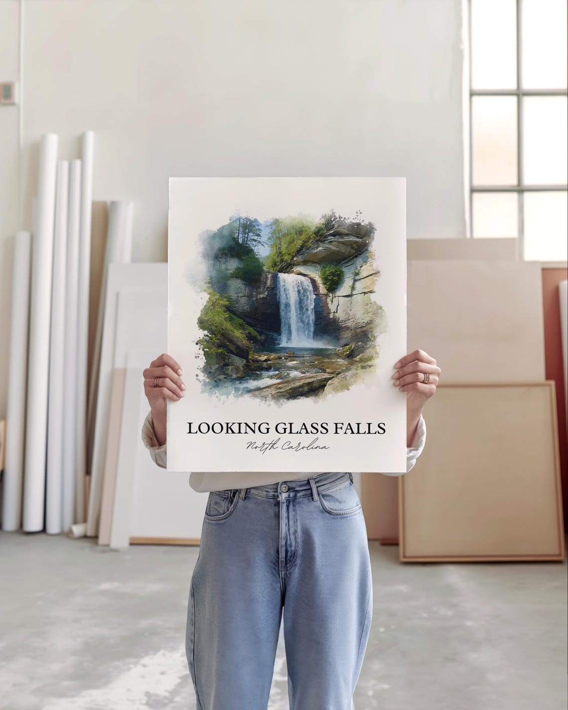 Looking Glass Falls North Carolina Roadside Ledge Watercolor Poster - Image 5