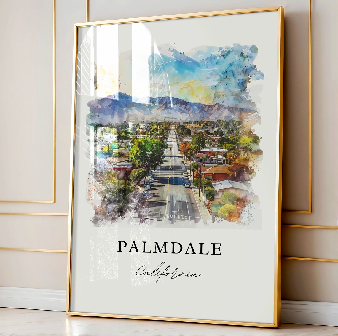 Palmdale California Mountain View Aerial Street Watercolor Poster - Image 3