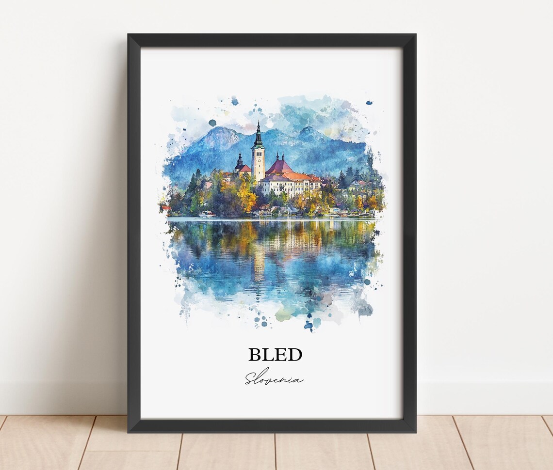 Lake Bled Slovenia Island Church Watercolor Scenic Travel Poster - Image 2