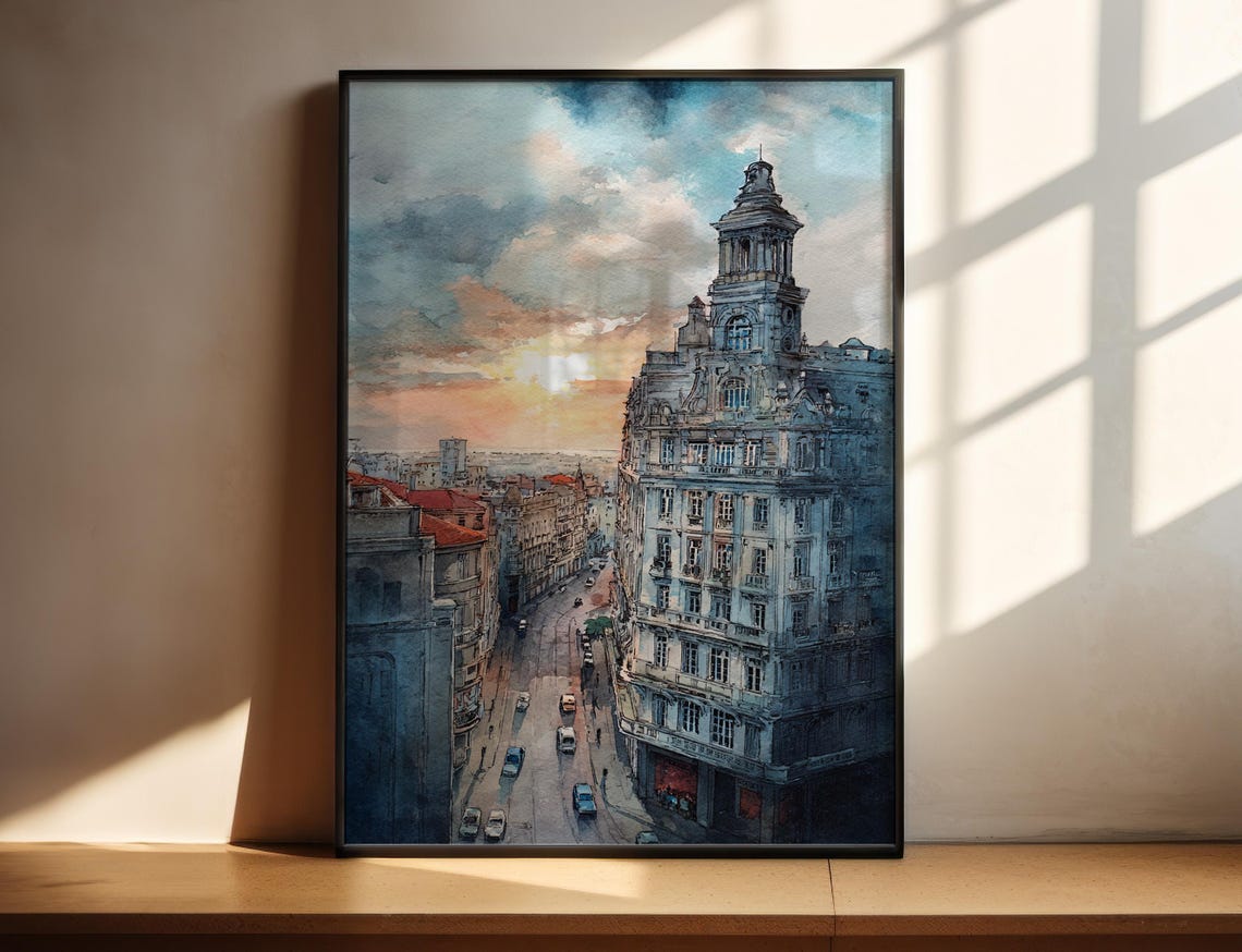 Montevideo Watercolor Art Travel Print Uruguay Artwork Decor Wall