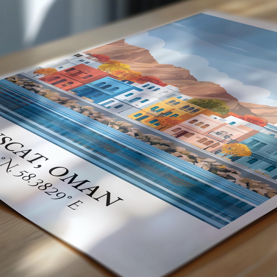 Muscat Oman Waterfront Corniche Minaret Mountain Travel Poster - Image 7