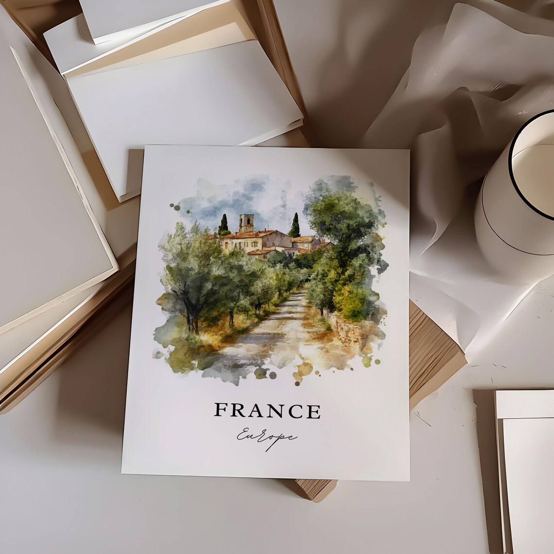 France Europe Countryside Lane Stone Village Watercolor Poster - Image 6