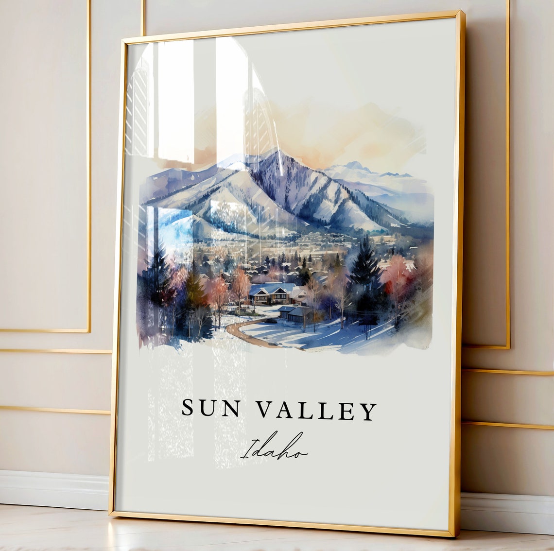 Sun Valley Idaho Snowy Mountain Town Watercolor Winter Ski Poster - Image 4