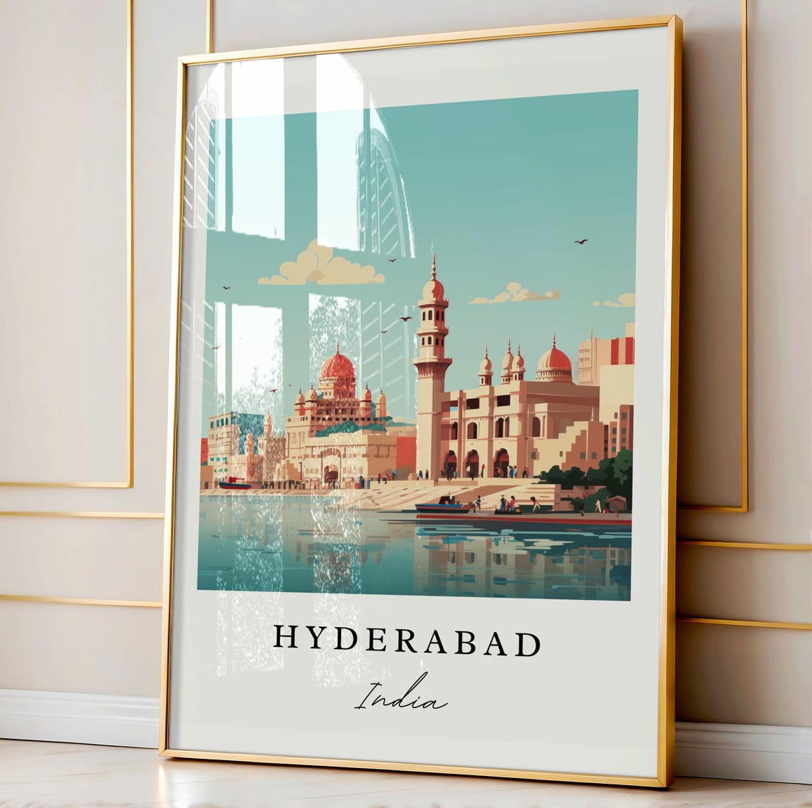 Hyderabad India Flat Vector Art Riverside Mosque Domes Poster - Image 5