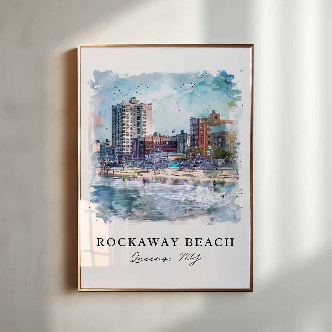 Rockaway Beach Queens New York Boardwalk Watercolor Coastal Art Poster