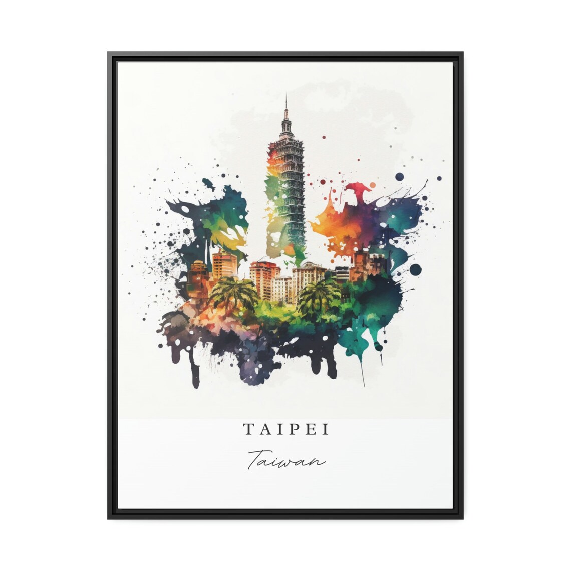 Taipei Taiwan Splatter Watercolor Taipei 101 City Skyline Poster - Image 3
